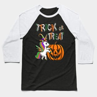 Kawaii cute unicorn pumpkin trick treat violet orange black green 3D tridimensional 322 Baseball T-Shirt